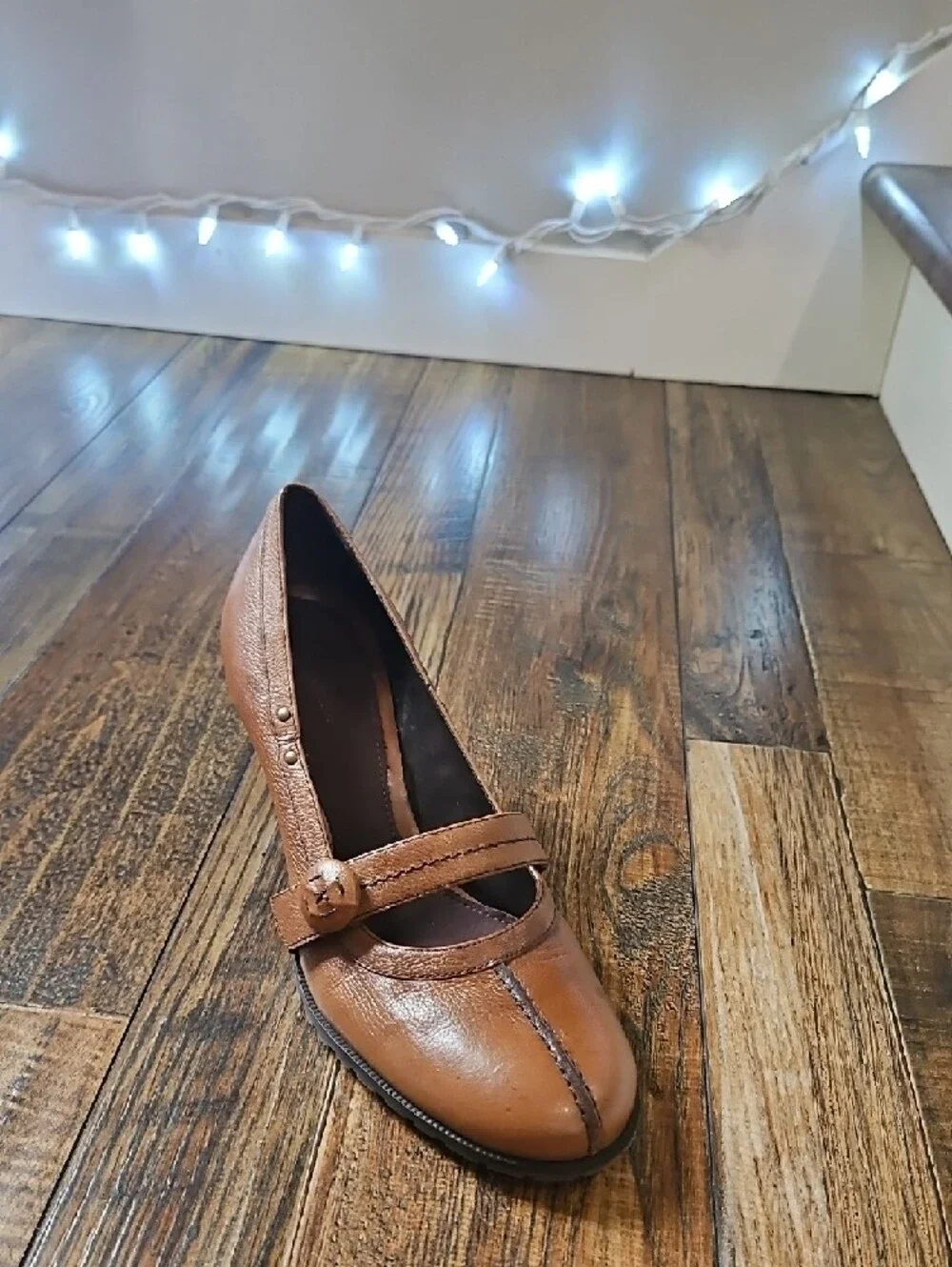 AEROSOLES Brown Leather Mary Jane Block Heel Pumps